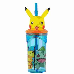 Pokémon Trinkbecher  mit 3D-Figur 360ml, mit Strohhalm, aus Kunststoff, bpa- und phthalatfrei