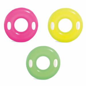 Schwimmring Hochglanz  76cm 3fach sortiert, grün, pink, gelb, zwei Haltegriffe, ab 8 Jahren,, INTEX HEINRICH BAUER