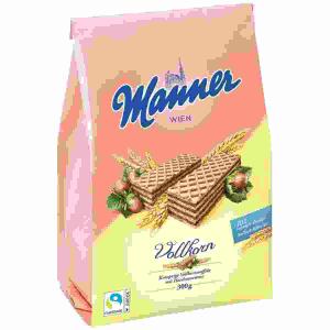 Manner Vollkorn Schnitten  300g, Vollkorn Waffeln mit Haselnusscreme, 30 % weniger Zucker Iden-Berlin