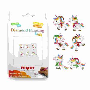 Diamond Painting Sticker  Einhorn 6er 4,5cm, Inhalt: selbstklebende Sticker, sortierte Steine,, Schale, Stift, Wachs PRACHT
