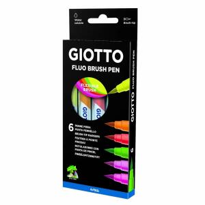 Pinsel-Fasermaler GIOTTO  Turbo Soft Brush Fluo 6er, 6 Pinselmalstifte in Neonfarben LYRA GMBH & CO.