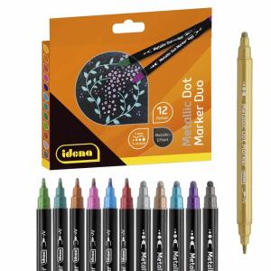 Idena Metallic Dot Marker  DUO 12 Farben, Fasermalerspitze und Punktspitze IDENA