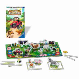 Brettspiel Unser  Bauernhof, 1x Spielplan, 13x Tiere, 1x Traktor, 1x Sonne,, 1x Farbwürfel, 16x Zaunteile, inklusive Anleitung,, ab 3 Jahren,, Ravensburger RAVENSBURGER