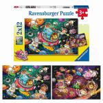 Puzzle Tiere im Weltall  2x 12 Teile, mit Mini-Poster als...