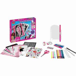 Kreativ-Set Scrapbooking  Barbie, 1x Notizbuch, 24x A5 Bögen mit Motiven,, 4x A5 Bögen mit Stickern,, 1x Washitape silber mit holografischem Effekt,, 1x Washitape pink mit holografischem Effekt,, 1x Washitape mit Motiven, 1x schwarzer Filzstift,, 3x Barbi