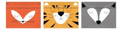 Sammelmappe A4 - Gummizug Zeichenmappe für Kinder - aus Starkem Karton - Soft-Touch - Innen und Außen Bedruckt - Lustige Form - 3 Motive Sortiert: Fuchs + Tiger + Wolf - 10er Pack