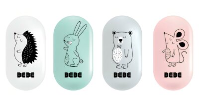 4x Interdruk Radiergummi Oval BeBe Pastellfarben in 4 Motiven