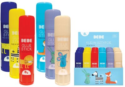 6x Interdruk Klebestift Klebestic 8g BeBe Kids in 6 Tiermotiven