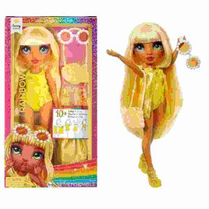 Rainbow High Swim & Style  Fashion Doll- Sunny, Bademodepuppe mit Accessoires wie Handtuch, Schuhe,, Sonnenbrille und Handtasche, ab 4 Jahren,, MGA