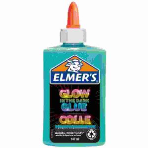 Bastelkleber Glow in the  Dark blau 147ml Flasche, nachtleuchtender Kleber für Bastelarbeiten und Schleim, auswaschbar, sicher und schadstofffrei ? ideal für Kinder, geeignet zum Dekorieren, Malen und Kleben,, Elmers, ab 6 Jahren