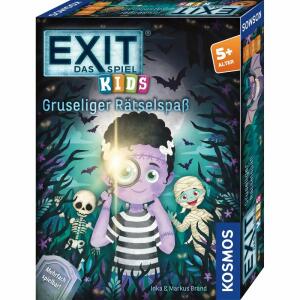 EXIT Kids Spiel  Gruseliger Rätselspaß, Inhalt: 36 großformatige Rätsel-Karten, 1 Lösungs-Scheibe,, 8 Stanztafeln mit seltsamen Teilen (Papier),, Spielanleitung, ab 5 Jahren,, KOSMOS