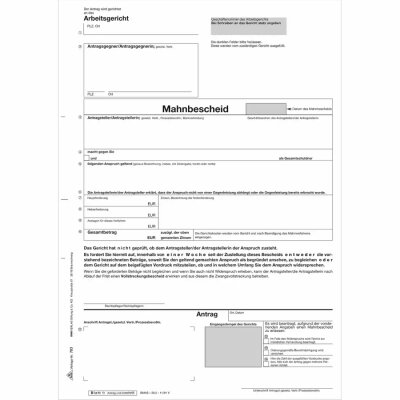 Antrag Mahnbescheid  Arbeitsgericht A4 25er, 1x 5 Blatt, selbstdurchschreibend, RNK