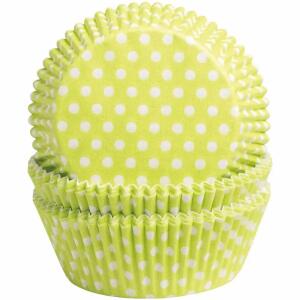 Werola Backförmchen 50x25mm 60er  Pünktchen weiß/limone, ideal für Kindergeburtstage und Partys,, geeignet zum Backen von Muffins im Backofen,, backfest bis 220°C, fettdicht, lebensmittelecht,, dekorativ