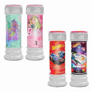 Seifenblasen 55ml  2fach sortiert, mit Barbie- oder Hot Wheels-Motiv
