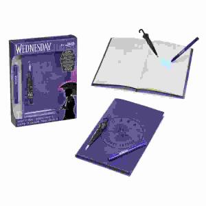 Wednesday Tagebuch A5  mit magischem Stift, Schrift sichtbar durch Zauberstab mit UV-Licht, Batterie 1,5V-LR41 enthalten