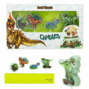 Figurenkerze Dino World  4er, Figur 3 x 4 cm, mit Stil 4,5 cm,, Depesche