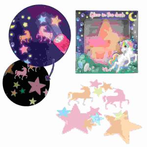 Ylvi Sticker Glow In The  Dark, Kunststoff, zwei große Sterne, 2 Einhörner, 8 kleine Sterne,, Orange, Pink,Türkis und Grün, doppelseitig klebende Sticker (inkl.), für glatten Flächen