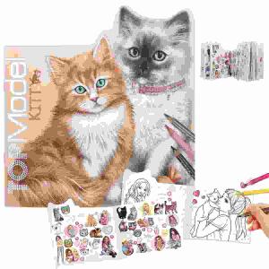 Malbuch TOPModel Kitty  KITTY and DOGGY, 21 Seiten mit Katzen- und Modelmotiven,, 1 Doppelseite mit Stickern in der Heftmitte