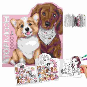 Malbuch TOPModel Doggy  KITTY and DOGGY, 21 Seiten mit Katzen- und Modelmotiven,, 1 Doppelseite mit Stickern in der Heftmitte