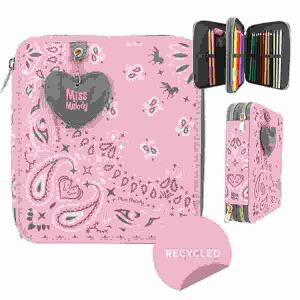 Federtasche Miss Melody  BANDANA mit Anhänger, 2-Fach, gefüllt mit 24 Buntstiften, 2 Bleistiften,, Lineal, Schere, Anspitzer, Radierer,, Klett-Tasche, Material: 100% Polyester