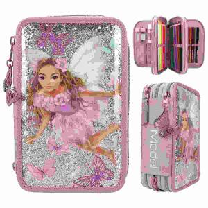 Federtasche TOPModel  FAIRY LOVE 3-Fach, gefüllt mit 18 Bunt- und Filzstiften, 2 Bleistiften,, Anspitzer, Radierer, Lineal, Schere, Klebestift,, Material: 100% PES, Front: PVC