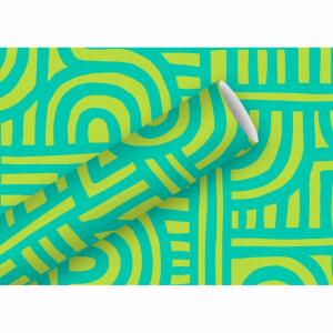 Geschenkpapier 2mx70cm  kraft Labyrinth türkis, By Nature, Braun & Company
