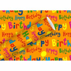Geschenkpapier 2mx70cm  Pop Birthday tangerine, Braun & Company