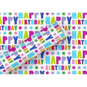Geschenkpapier 70cmx1,5m  Happy Birthday Sterne Alu, Braun & Company