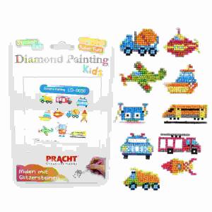 Diamond Painting Sticker  Fahrzeuge 10er 4,5cm, selbstklebend, Steine in verschiedenen Farben, Schale,, Stift, Wachs