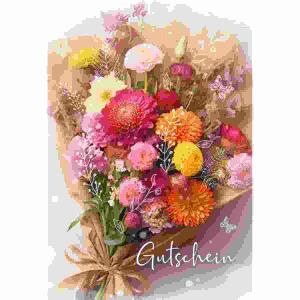 Gutscheinkarte  Blumenstrauß, Gutschein/ Druckkarte, weißer Karton, Blumenstrauß, Kurt Eulzer