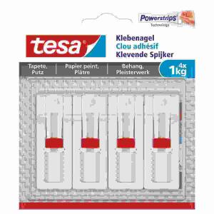 tesa Klebenagel  verstellbar bis 1kg 4er, für Tapete, Putz, inkl. 6xPowertstrips, leicht entfernbar