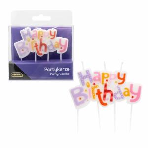 Idena Kerzen Happy  Birthday lila/rosa