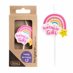 Idena Kerze Regenbogen  Birthday Girl rosa