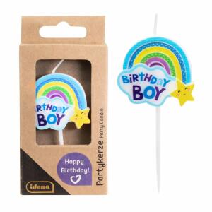 Idena Kerze Regenbogen  Birthday Boy blau
