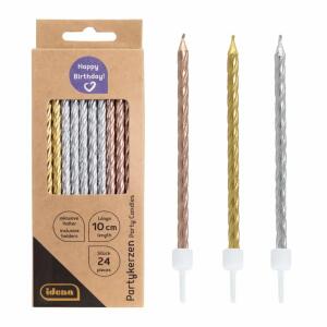 Idena Partykerzen 24er  Gold, Silber, Kupfer