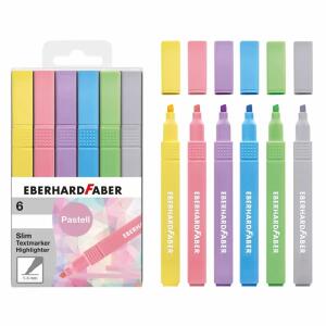 Textmarker Slim pastell  1-4mm 6er Etui, vierkant Stiftform, rutschfest,, EBERHARD FABER