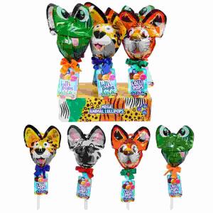 Mega Animal Lollipops  XL Lollipop Tieroptik, 15 Lollis mit Cola-, Zitronen-, Orangen- & Erdbeergeschmack,, 4er Sortierung: Tiger, Leopard, Frosch & Zebra.