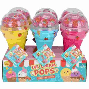 Ice cream Pops  Erdbeer-Lollis, Spardose in XL Eiscreme-Form,, 7 einzeln verpackte Lollies im Regaldisplay,, Je Karton 2 Displays á 6 Stück