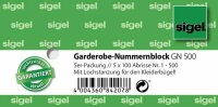 SIGEL Garderobe-Nummernblock - nummeriert 1-500, 105 x 50...