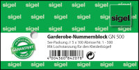 SIGEL Garderobe-Nummernblock - nummeriert 1-500, 105 x 50...