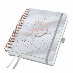 SIGEL J5605 Spiral-Kalender Jolie 2025 - Glittery Joy - 1 Jahr - 2 Seiten = 1 Woche - Hardcover - 120 g/m² - ca. A5 - grau - 240 Seiten - FSC-zertifiziert