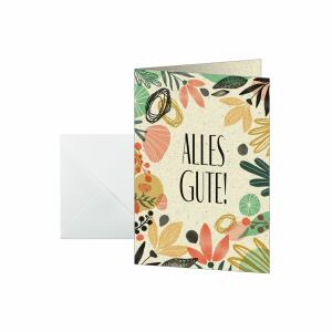 SIGEL DS612 Glückwunsch-Karten - Colorful plants - goldgelb/grün/rot/rosé/schwarz - A6 - 10 Karten + Umschläge - inkl. weiße Umschläge