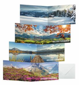 SIGEL DS618 Glückwunsch-Karten - Mountain landscapes by seasons - blau/grün/orange/violett - A6 - 12 Karten + Umschläge - inkl. weiße Umschläge