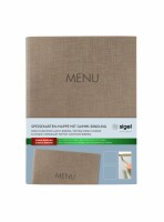 SIGEL SM211 Speisekarten-Mappe - 1 Stück - inkl. 2 Doppel-Transparenthüllen für 8 Seiten - Gummi-Bindung - A5 - beige