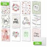 SIGEL DS704 Geburtstags-Karten-Set - Happy Birthday - rot/grün/blau - A6 - 24 Karten + Umschläge - inkl. weiße Umschläge