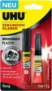 UHU SEKUNDENKLEBER blitzschnell Plastik Pen 3ml + Tube 2g Blister