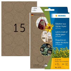 Herma Etiketten permanent haftend Ø 32 mm Silphie-Papier braun 24 Bl 360 Etik. Handbeschriftung