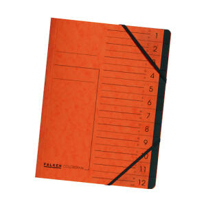 Ordnungsmappe Colorspan-Karton orange, 12 Fächer,  2 Gummizüge