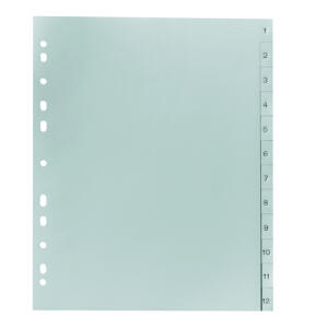 PP Register, grau, für DIN A4 24,5x29,7cm (Überbreit) Druck 1-12