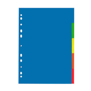 PP Register, für DIN A4, 22,5 x 29,7cm, vollfarbig, 5 tlg.,5 Farben